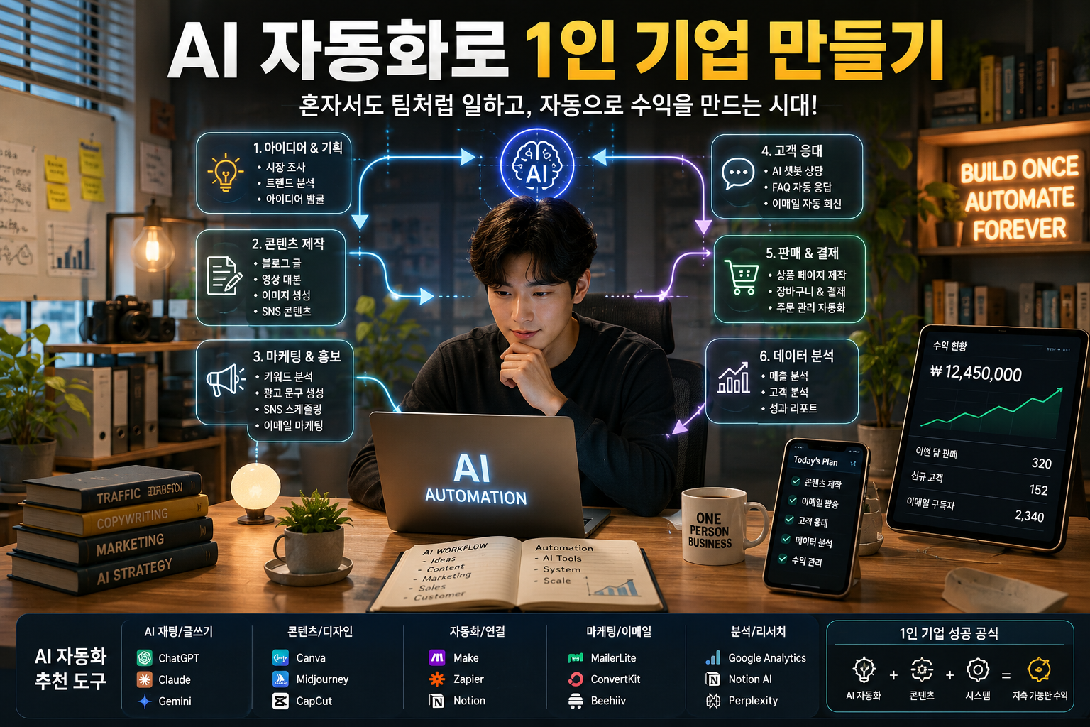 AI 자동화로 1인 기업 만들기, 혼자서 수익 구조 만드는 현실적인 방법