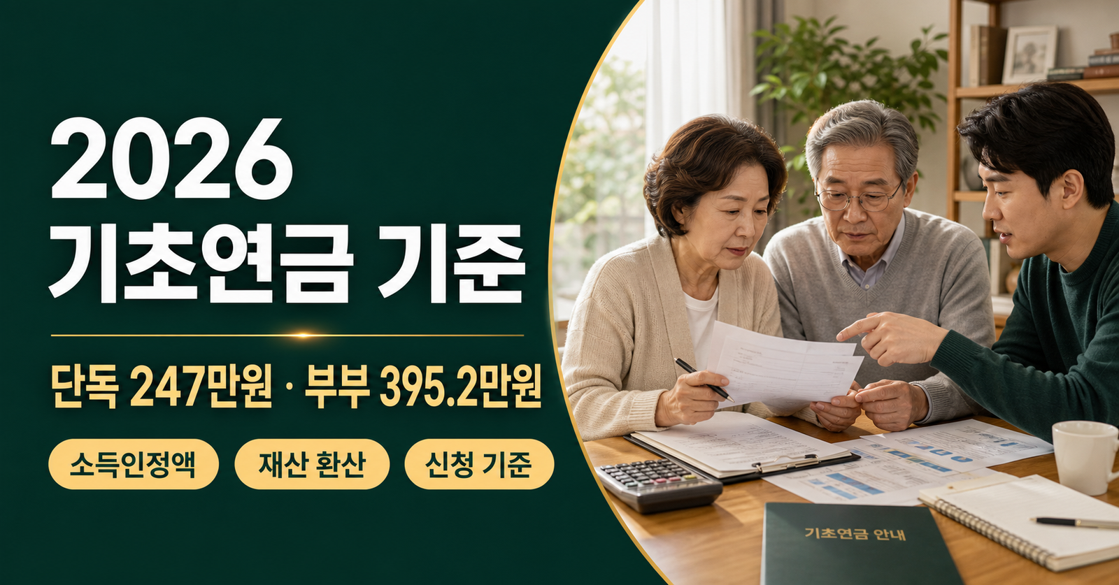 2026년 기초연금 선정기준액과 소득인정액 계산 기준 설명 이미지
