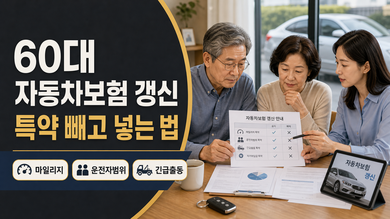 60대 자동차보험 갱신 마일리지 운전자범위 긴급출동 특약 체크리스트