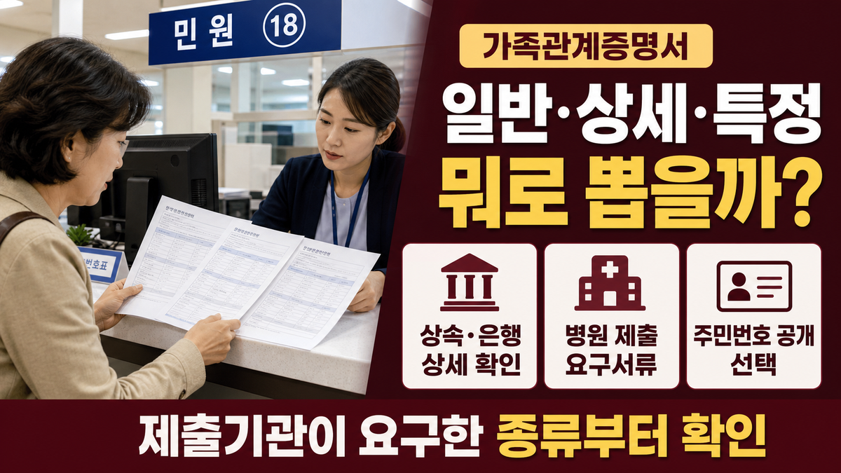 가족관계증명서 일반·상세·특정 차이, 상속·은행·병원 제출용 뭐로 뽑을까?
