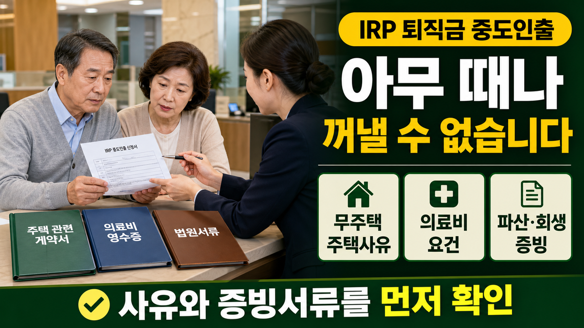 IRP 퇴직금 중도인출은 언제 가능할까? 무주택·의료비·파산 조건 정리
