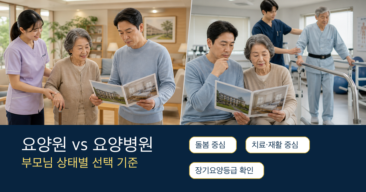 요양원과 요양병원 차이 및 부모님 상태별 선택 기준 안내 이미지