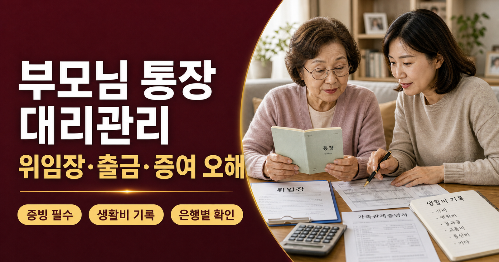 부모님 통장 자녀 대리관리 위임장 출금 증여 오해 설명 이미지