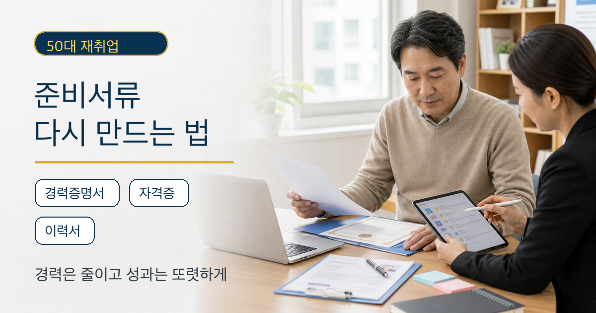 50대 이후 재취업 준비서류와 경력증명서 자격증 이력서 작성법 안내 이미지