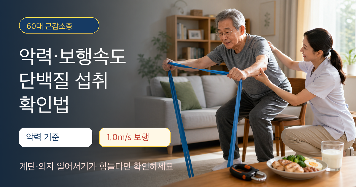 60대 이후 근감소증을 악력 보행속도 단백질 섭취 기준으로 확인하는 건강 정보 이미지