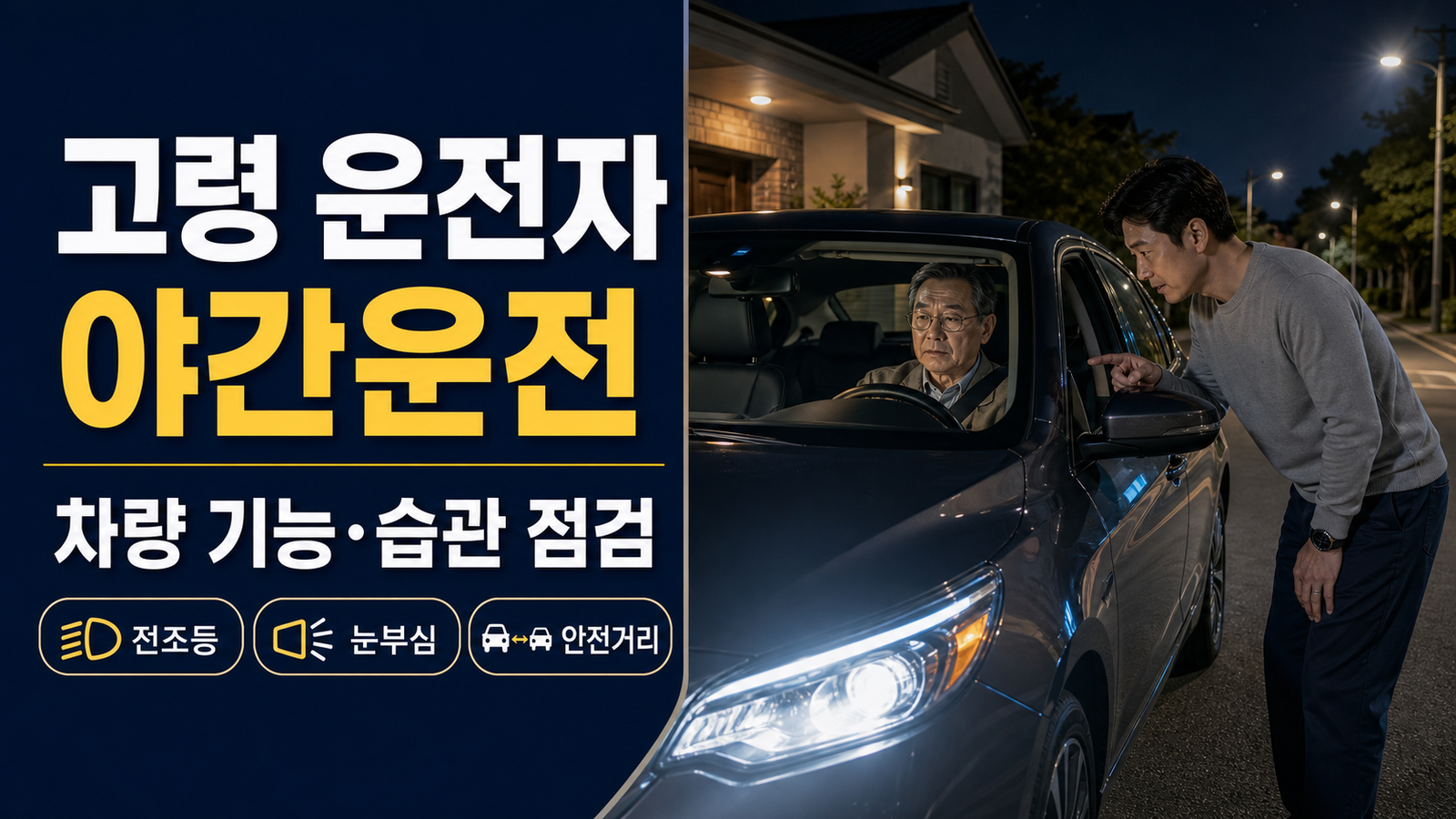 고령 운전자 야간운전 전조등 눈부심 안전거리 차량 기능 점검