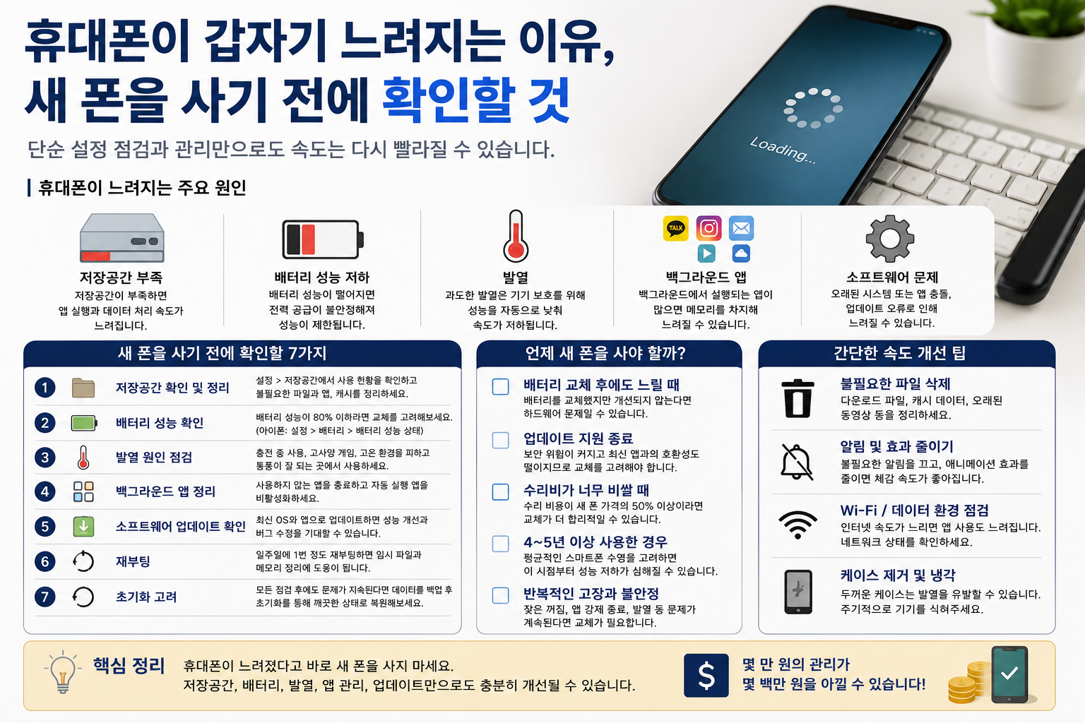 휴대폰이 갑자기 느려지는 이유, 새 폰을 사기 전에 확인할 것