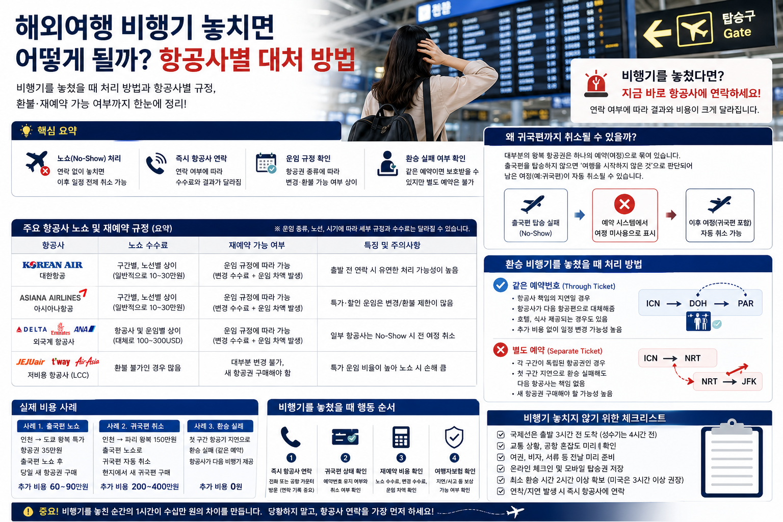 해외여행 비행기 놓치면 어떻게 될까? 항공사별 대처 방법
