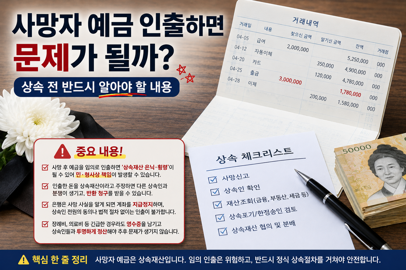 사망자 예금 인출하면 문제가 될까? 상속 전 반드시 알아야 할 내용