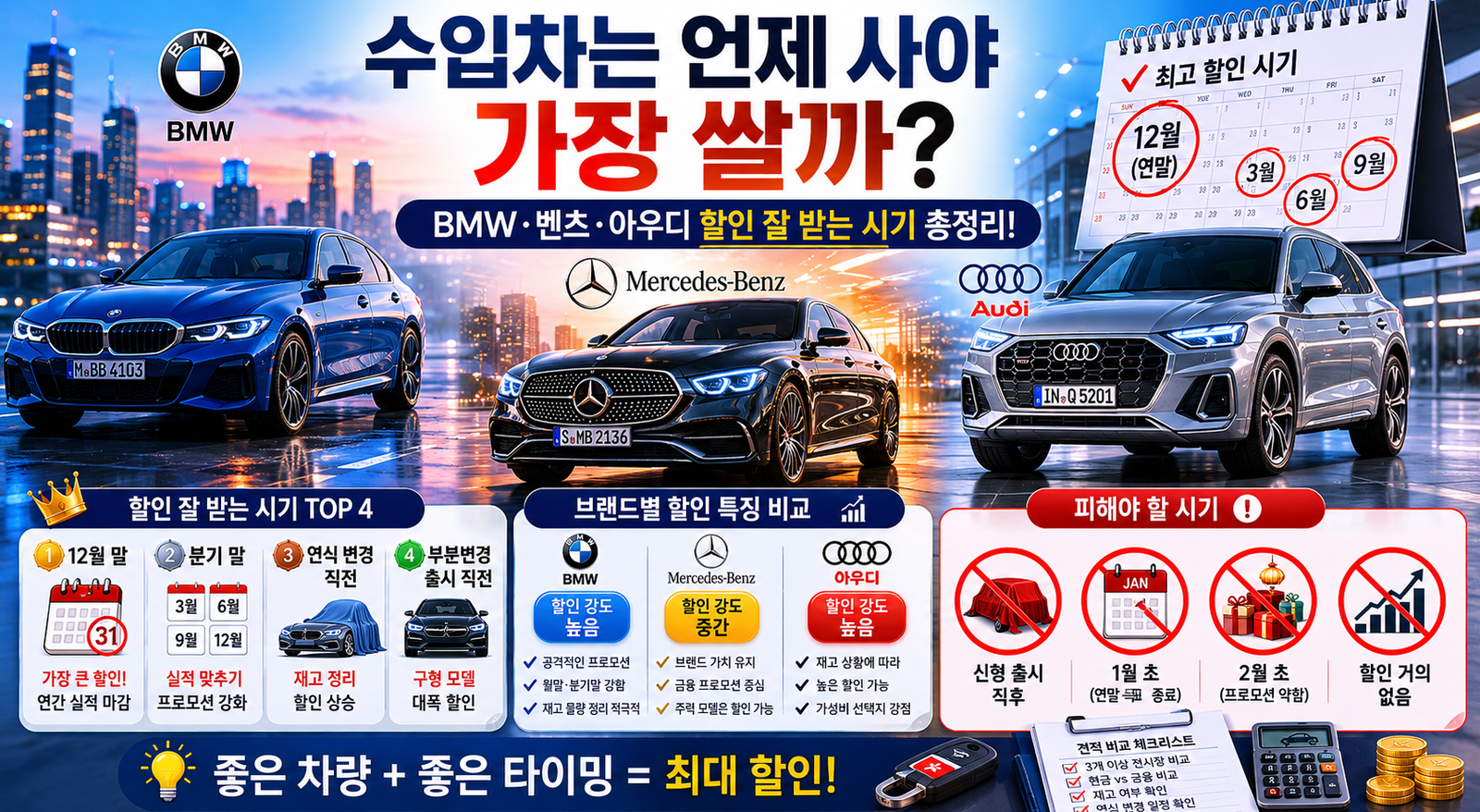 수입차는 언제 사야 가장 쌀까? BMW·벤츠·아우디 할인 잘 받는 시기 총정리