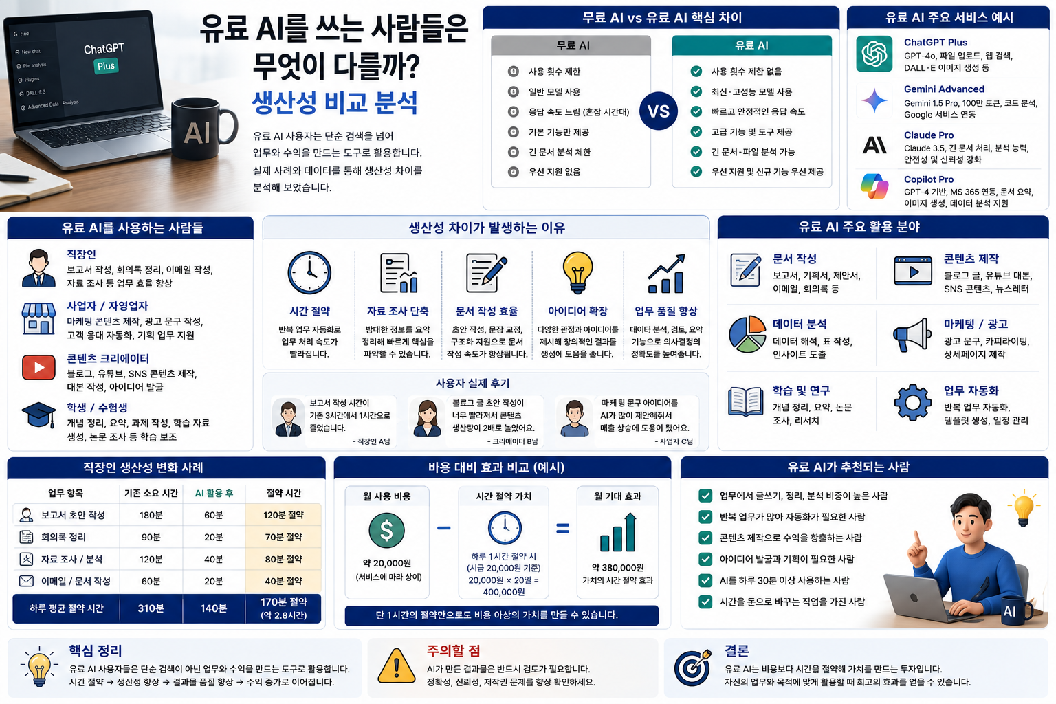 유료 AI를 쓰는 사람들은 무엇이 다를까? 생산성 비교 분석