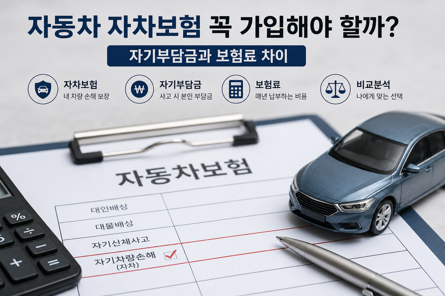 자동차 자차보험 꼭 가입해야 할까? 자기부담금과 보험료 차이 총정리