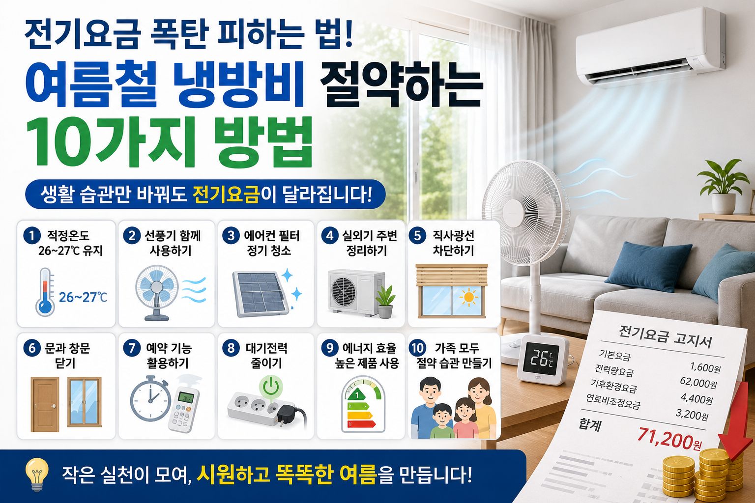 전기요금 폭탄 피하는 법! 여름철 냉방비 절약하는 10가지 방법