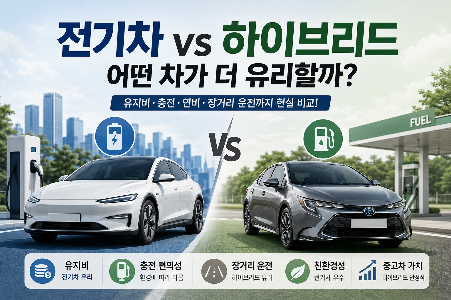 전기차와 하이브리드, 어떤 차가 더 유리할까? 유지비부터 충전까지 현실 비교