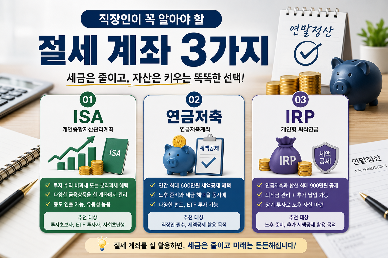 직장인이 꼭 알아야 할 절세 계좌 3가지, ISA·연금저축·IRP 완벽 정리