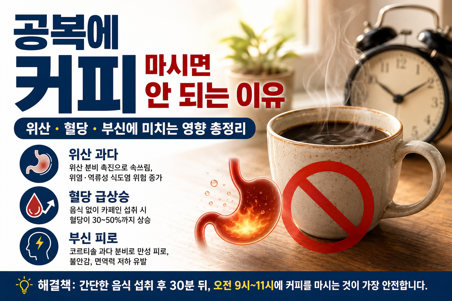 공복에 커피 마시면 안 되는 이유 – 위산·혈당·부신에 미치는 영향 총정리