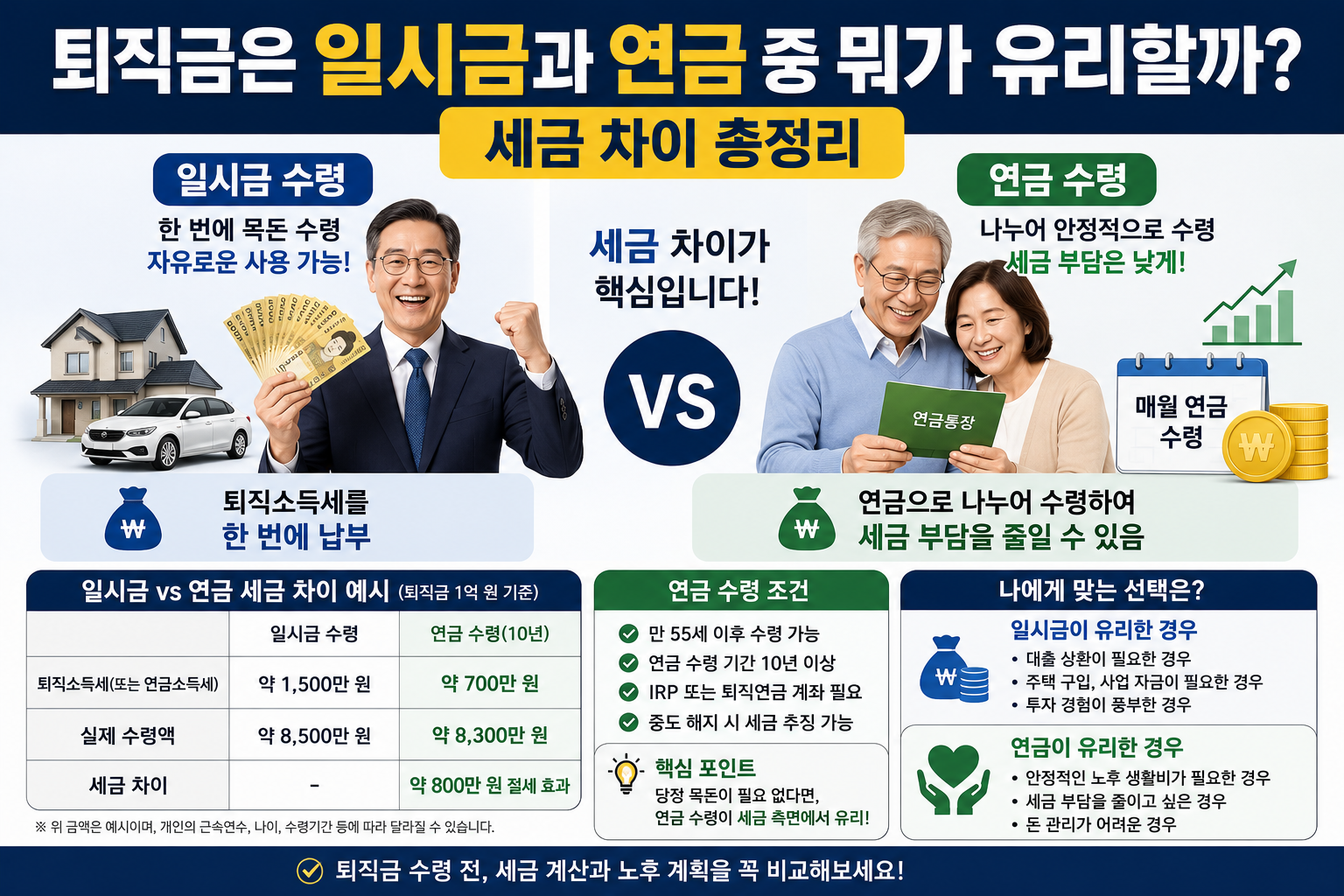 퇴직금은 일시금과 연금 중 뭐가 유리할까? 세금 차이 총정리