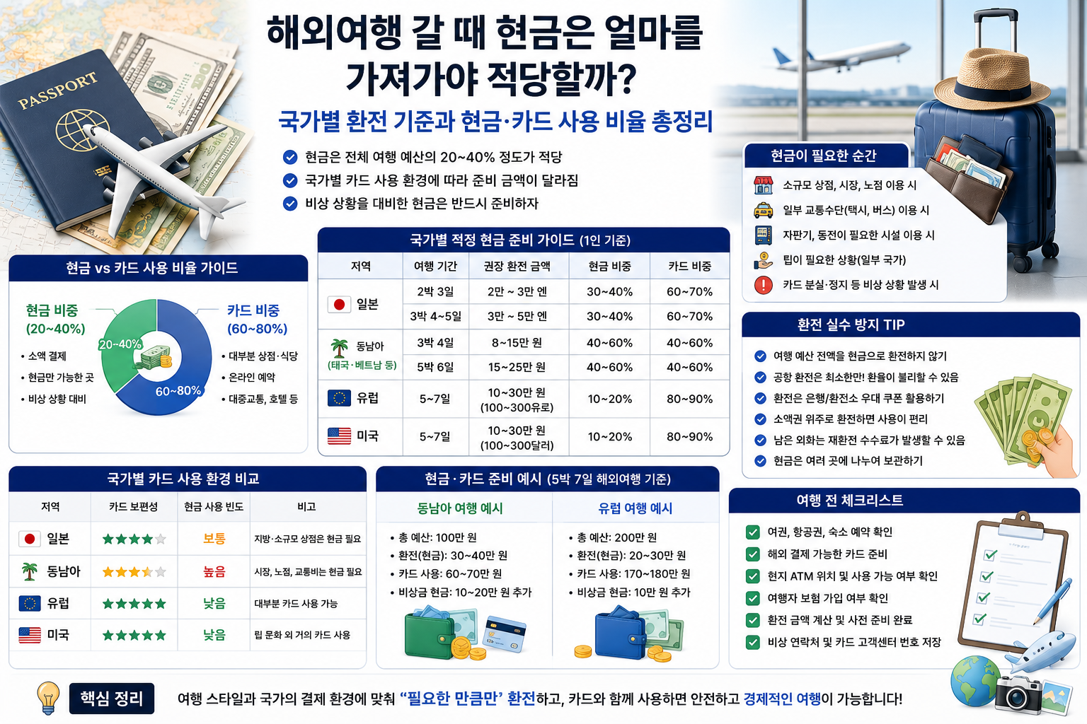 해외여행 갈 때 현금은 얼마를 가져가야 적당할까?