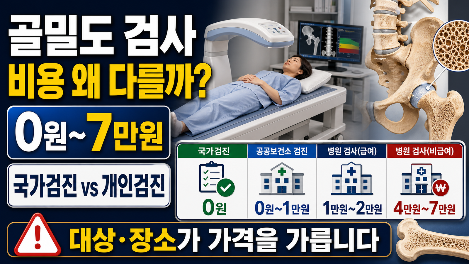 골밀도검사 비용, 국가검진과 개인검진 뭐가 다를까