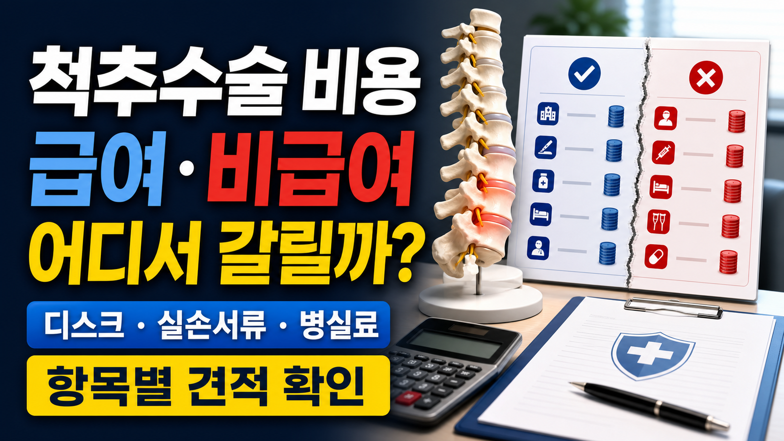 척추수술(디스크) 비용, 급여·비급여 구분 기준 핵심 키워드 썸네일