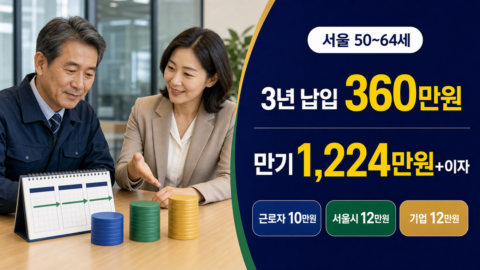 서울 50에서 64세 이음공제 360만원 납입 1224만원 수령 구조 안내 이미지