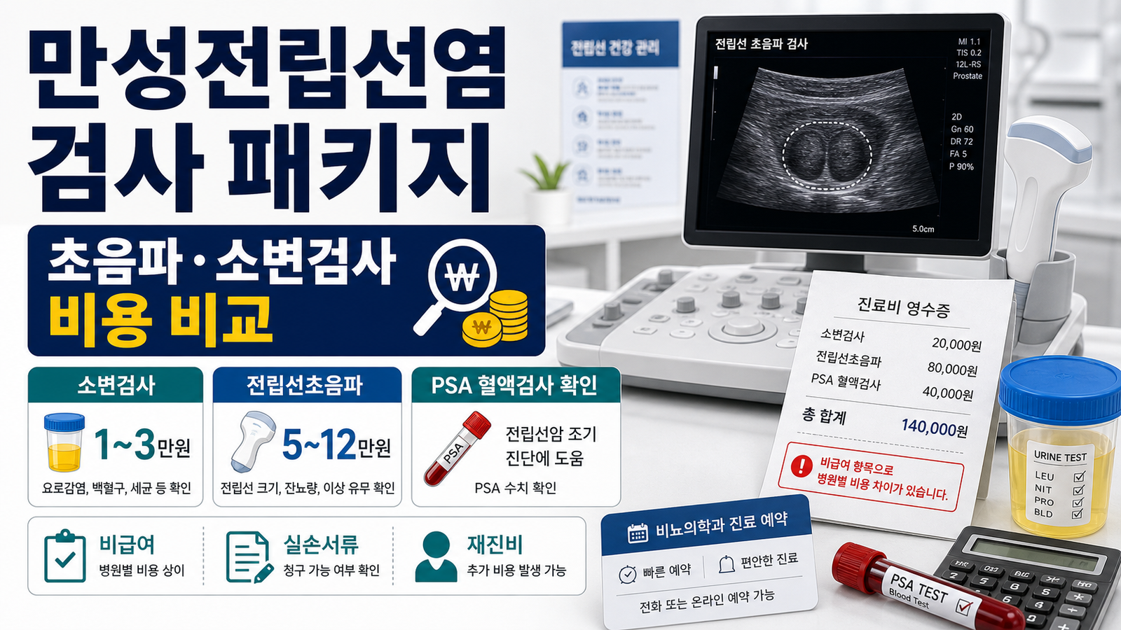 만성전립선염 검사 패키지에서 전립선초음파와 소변검사 비용을 비교한 썸네일