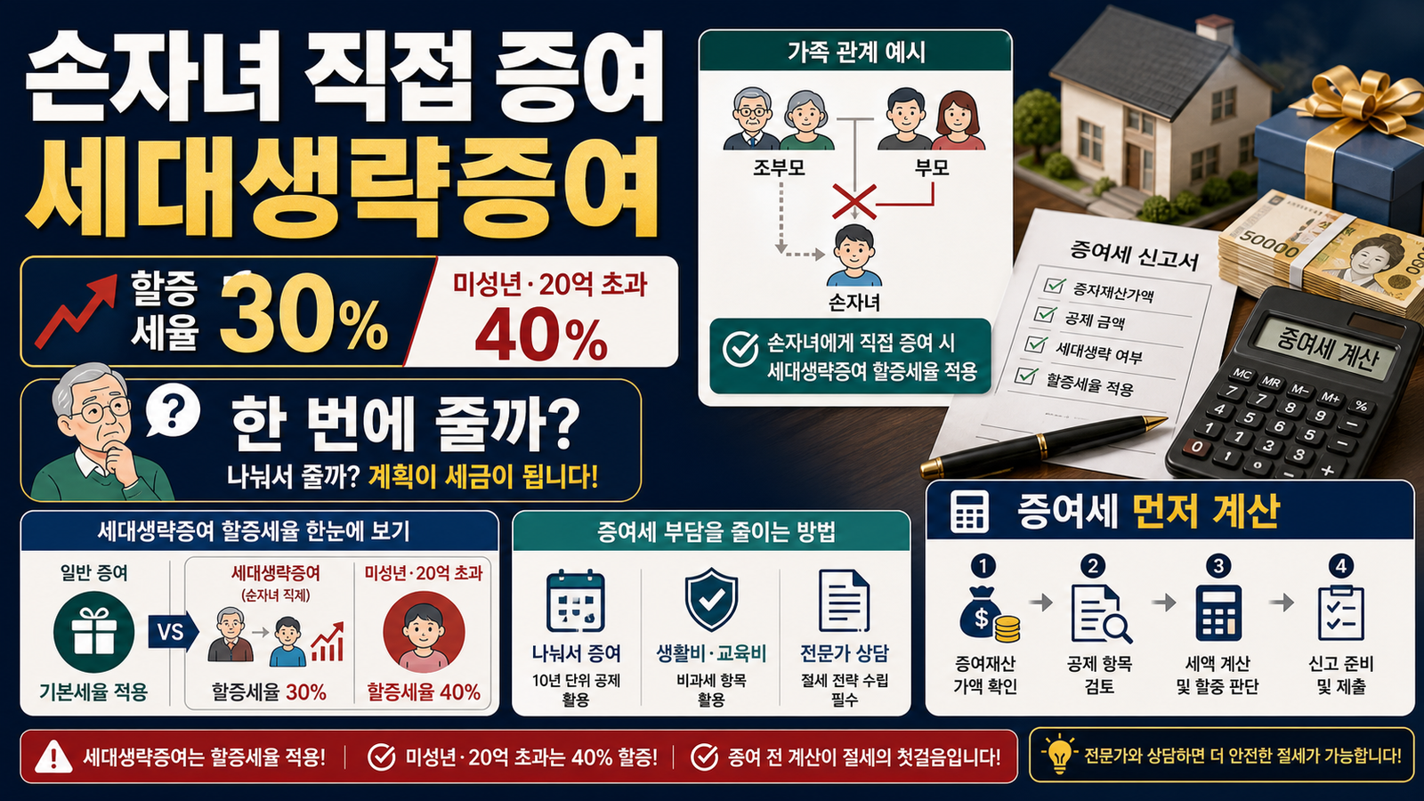 손자녀 직접 증여, 세대생략증여 할증세율 얼마나 붙을까