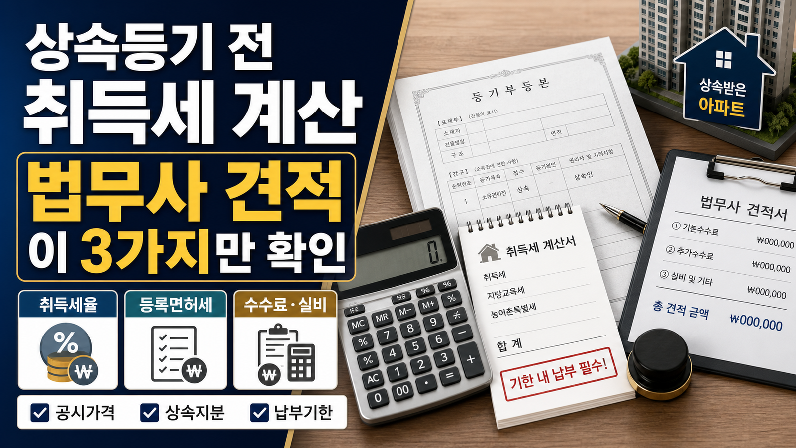 상속등기 전 취득세 계산과 법무사 견적 확인 항목을 설명한 썸네일