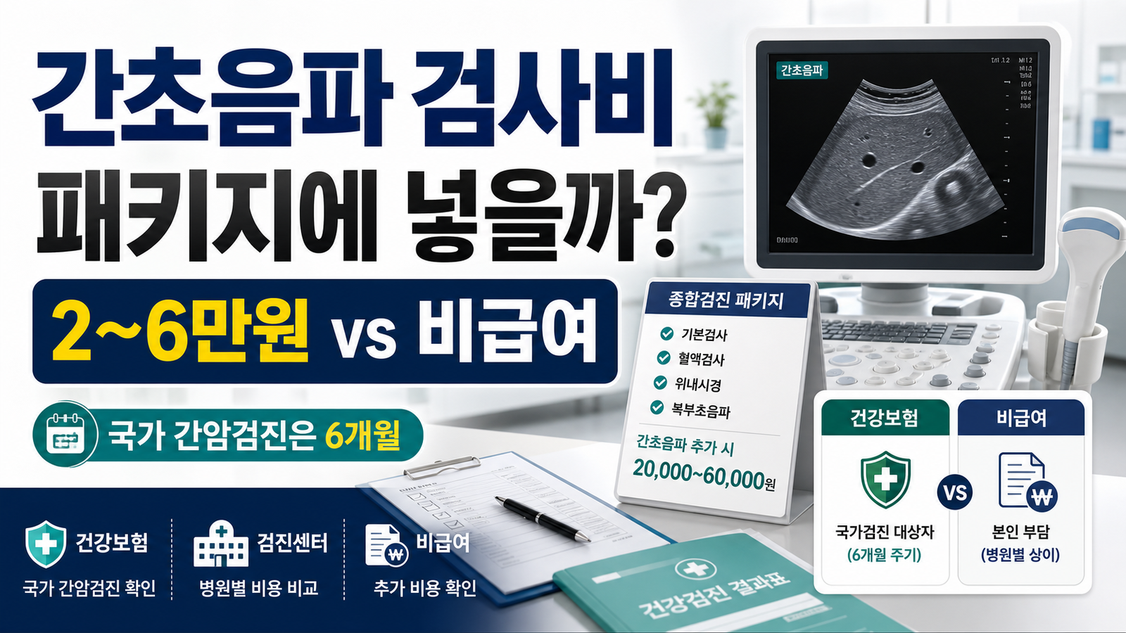 간초음파 검사비와 건강검진 패키지 추가 여부를 비교한 썸네일