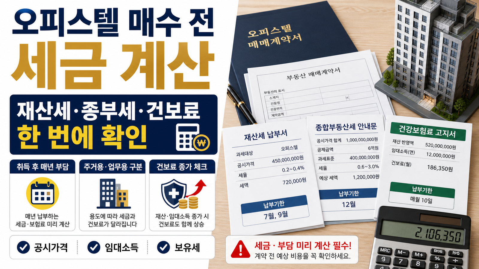 오피스텔 매수 전 재산세 종부세 건보료 계산을 설명한 썸네일