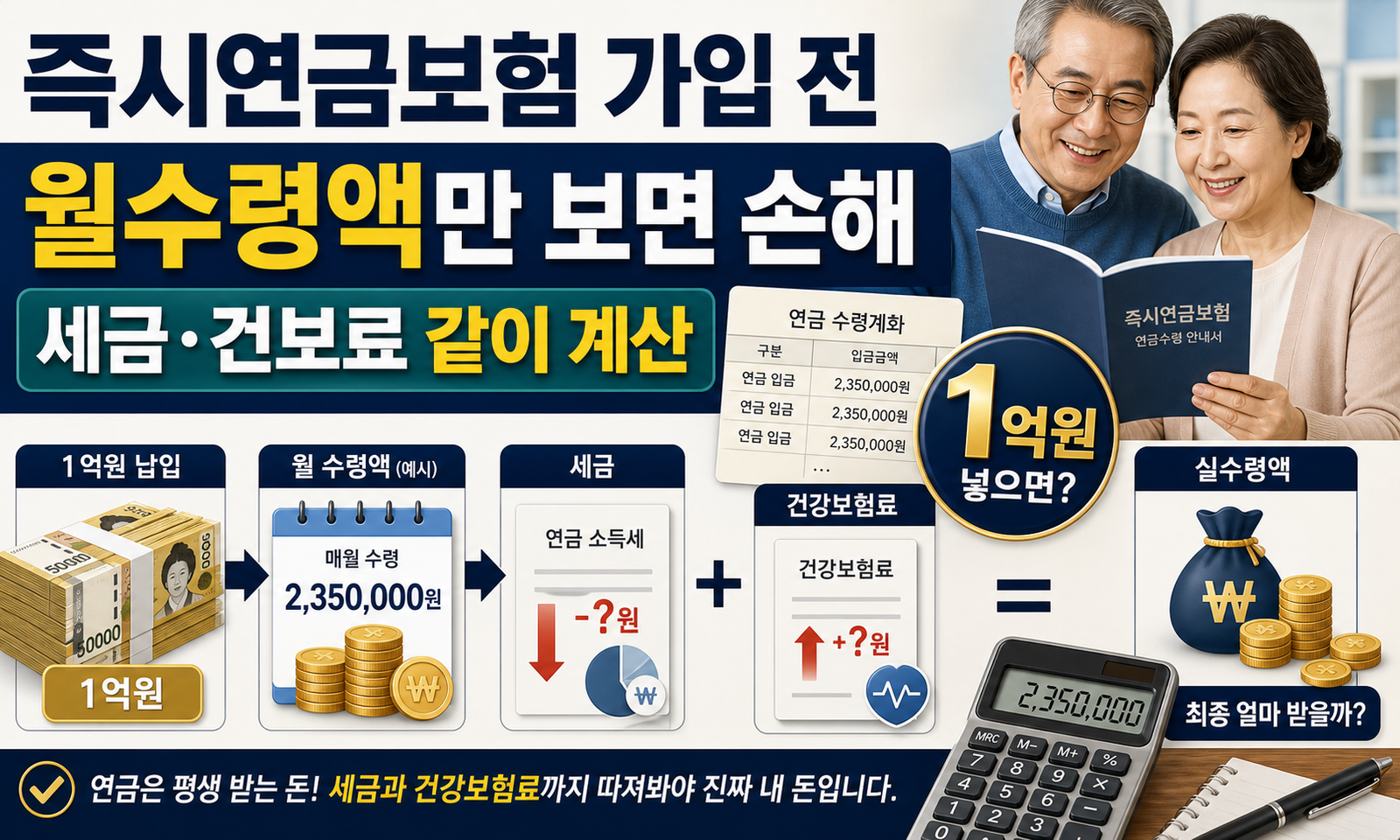 즉시연금보험 가입 전, 월수령액·세금·건보료 같이 계산하기