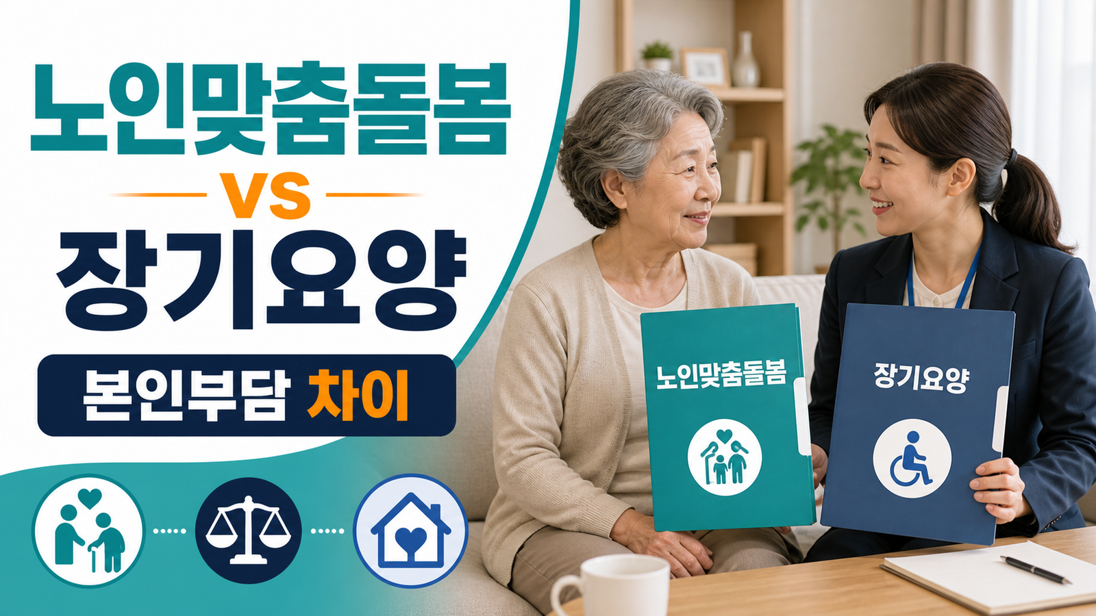 노인맞춤돌봄서비스와 장기요양 본인부담 차이를 비교하는 썸네일