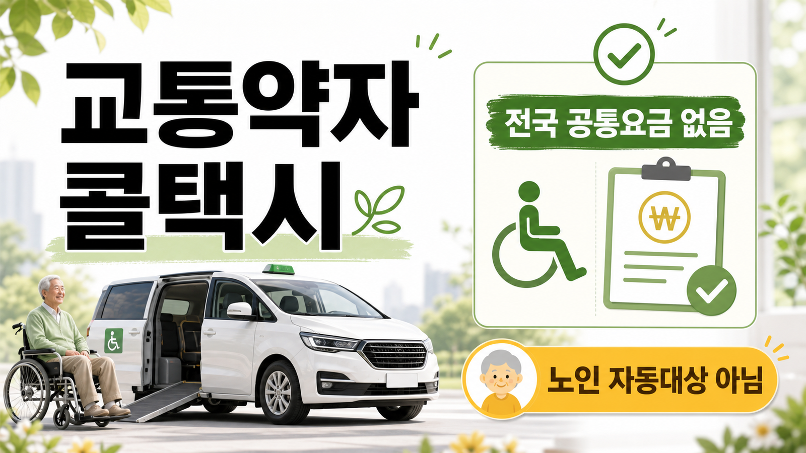 교통약자 콜택시 전국 공통요금 없음과 노인 지원 대상 기준을 설명하는 썸네일