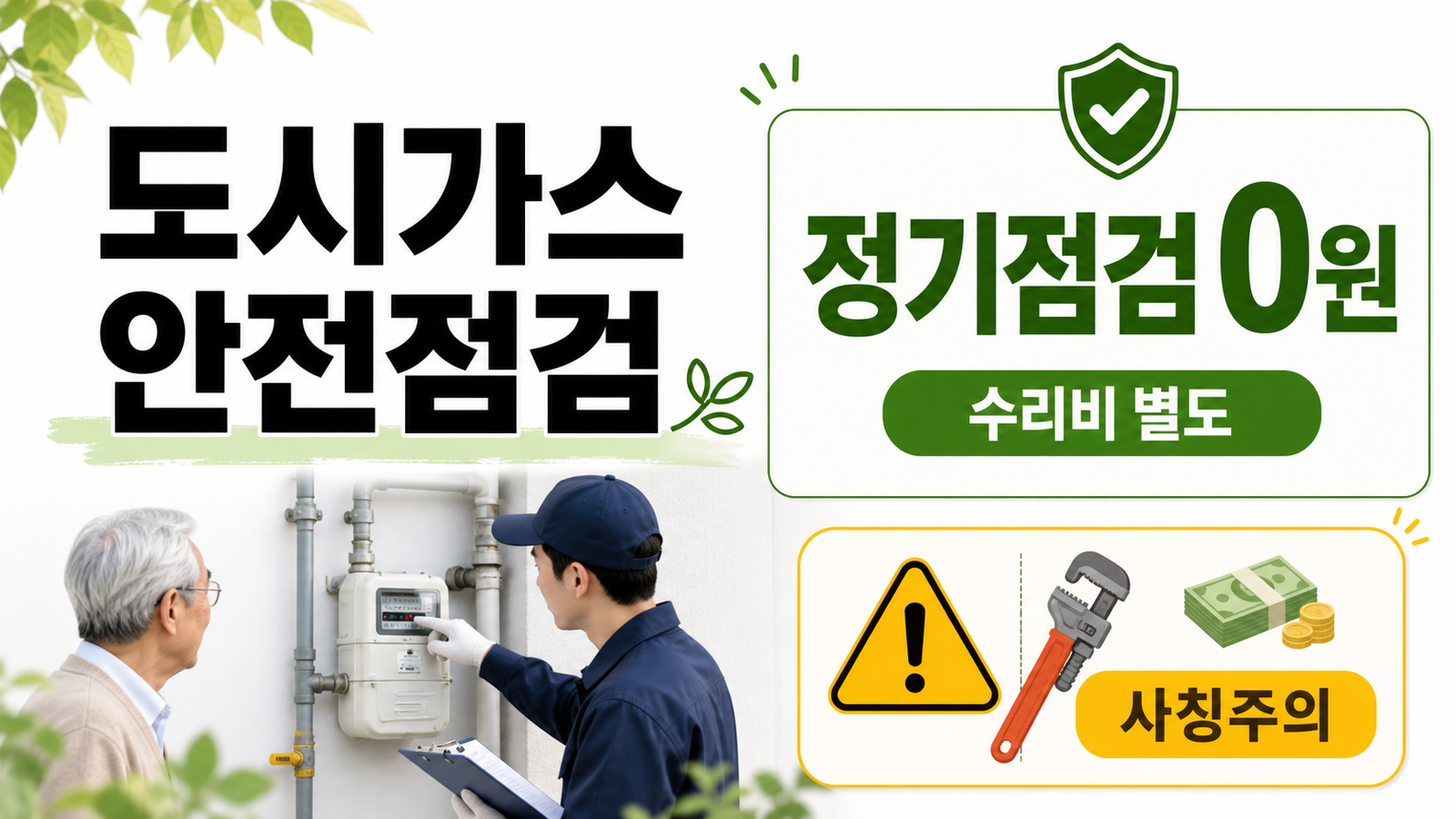 도시가스 정기 안전점검 0원과 수리비 별도 기준을 설명하는 썸네일