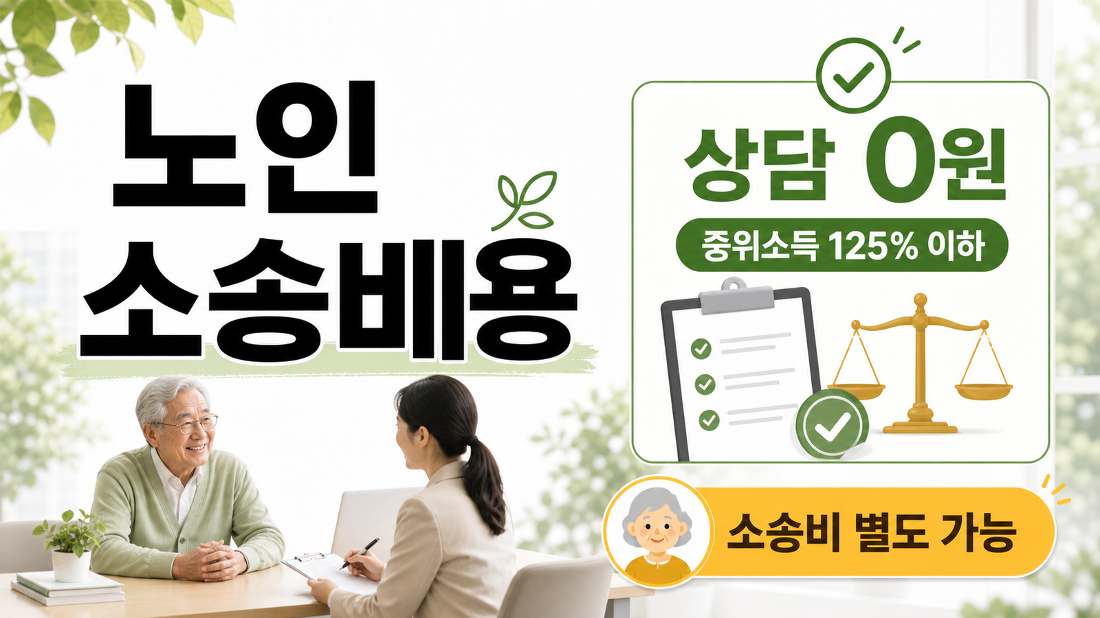 노인 소송비용 상담 0원과 중위소득 125퍼센트 법률구조 기준을 설명하는 썸네일
