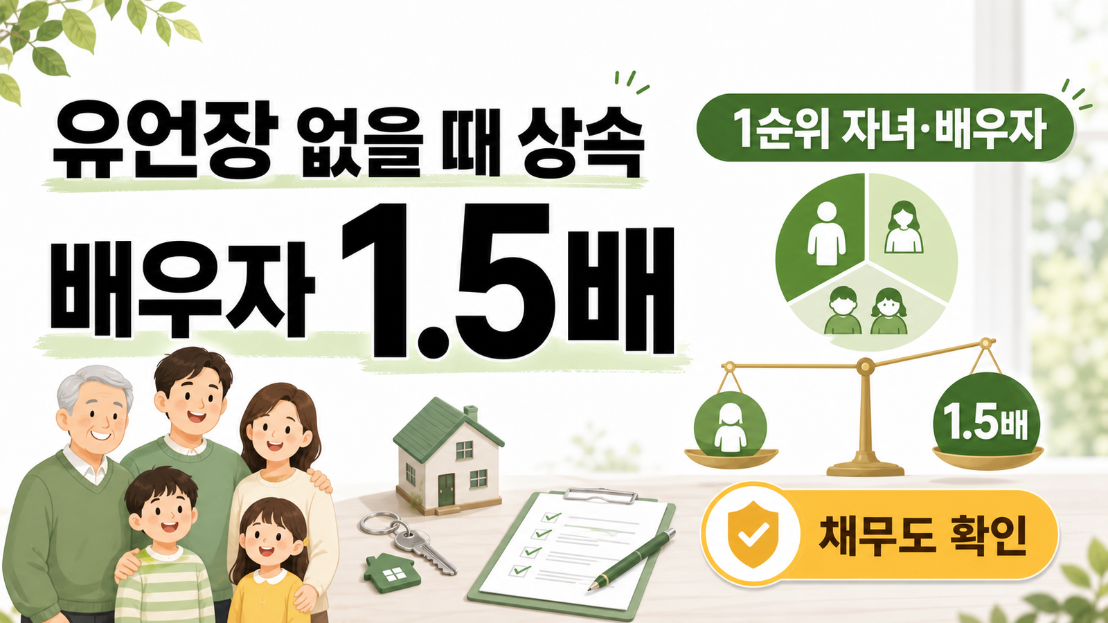 유언장 없는 상속에서 배우자 1.5배와 1순위 자녀·배우자를 설명하는 썸네일