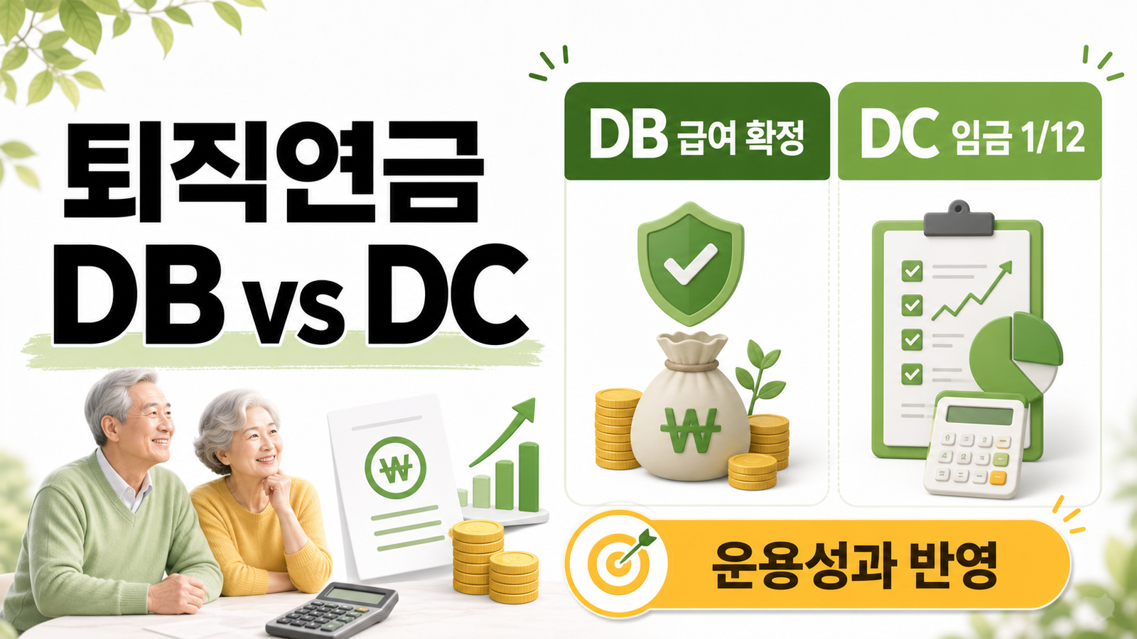 퇴직연금 DB 급여 확정과 DC 임금 1분의 1·운용성과를 비교하는 썸네일