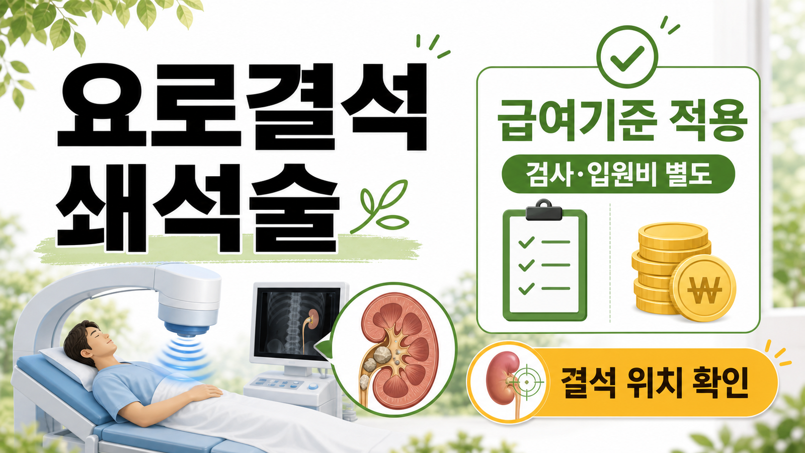 요로결석 쇄석술 급여기준과 검사·입원비 별도 조건을 설명하는 썸네일