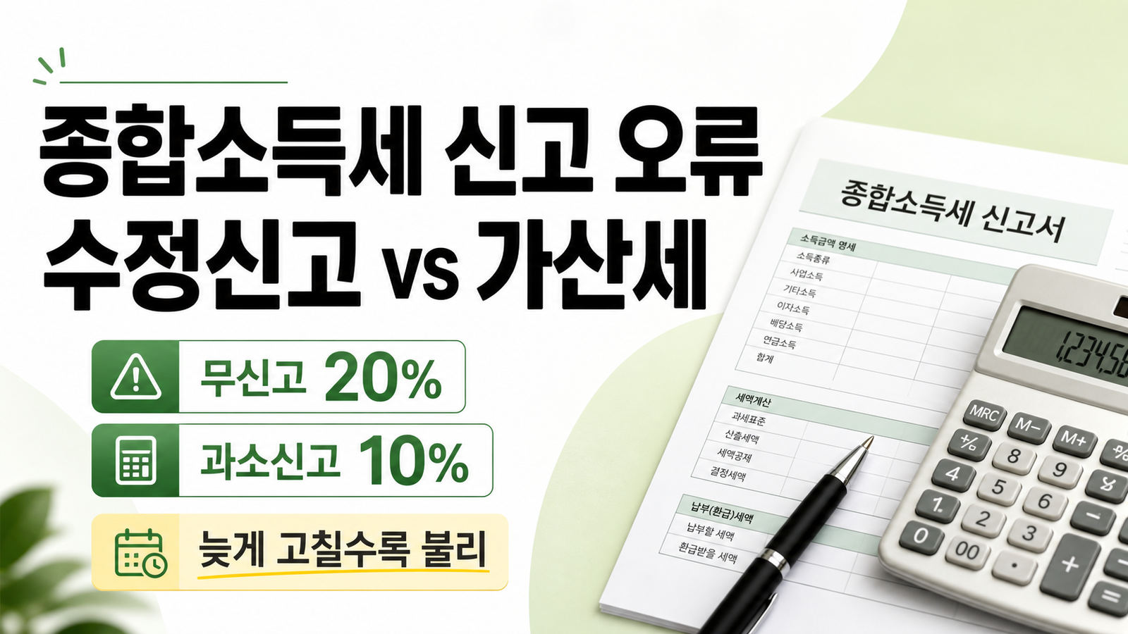 종합소득세 신고 오류 수정신고 무신고 20퍼센트 과소신고 10퍼센트를 설명하는 썸네일