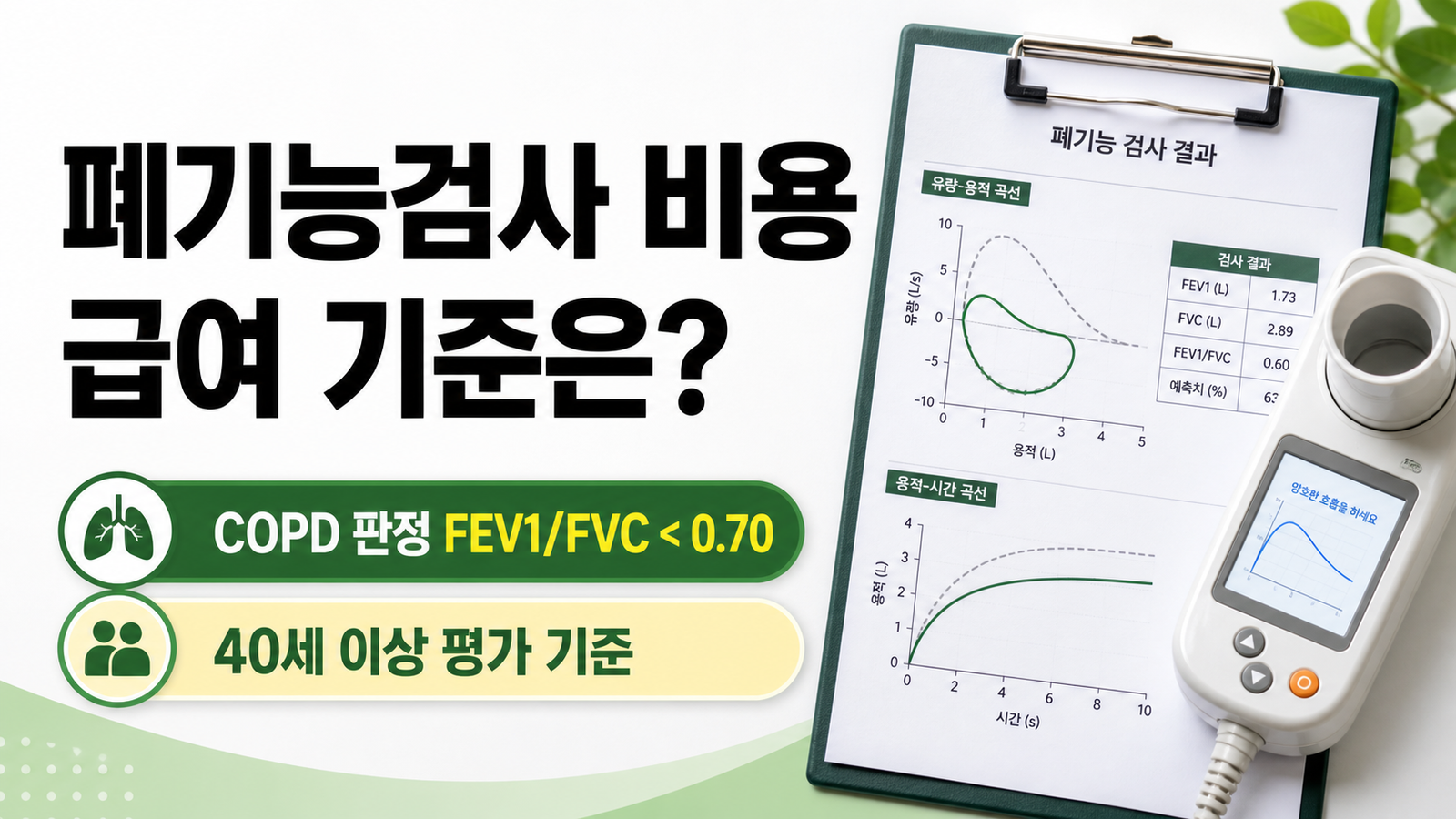 폐기능검사 비용과 COPD FEV1 FVC 0.70 기준을 설명하는 썸네일