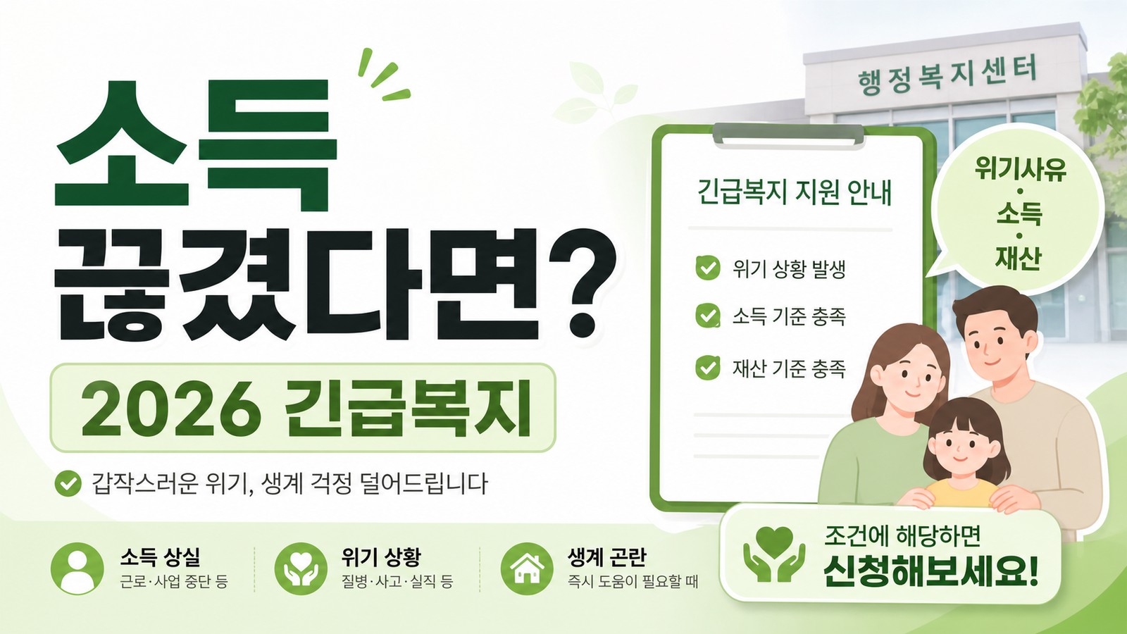 2026 긴급복지 생계비와 갑작스러운 소득단절 신청조건을 설명하는 썸네일