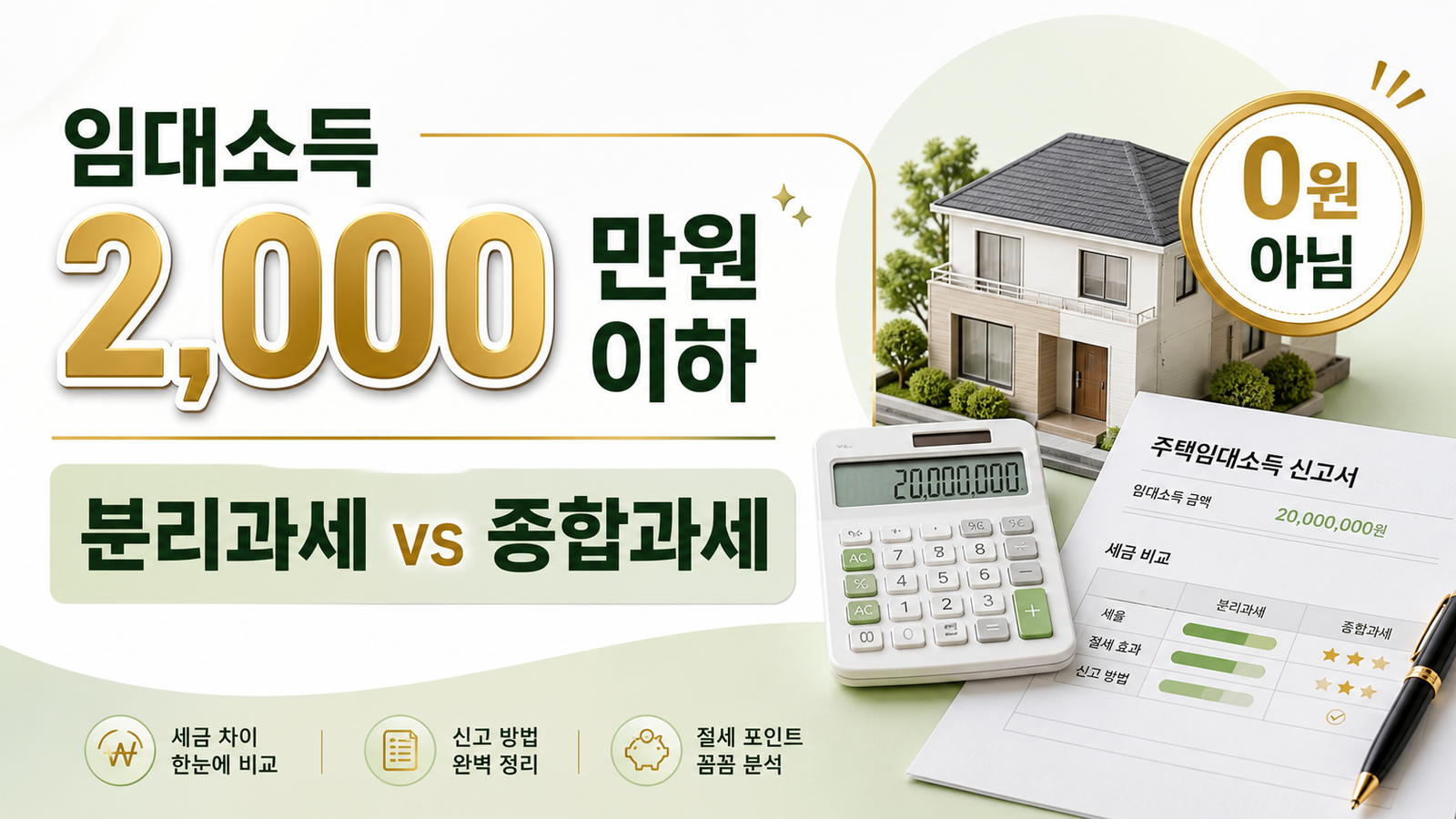 주택임대소득 2000만원 이하 분리과세와 종합과세를 비교하는 썸네일