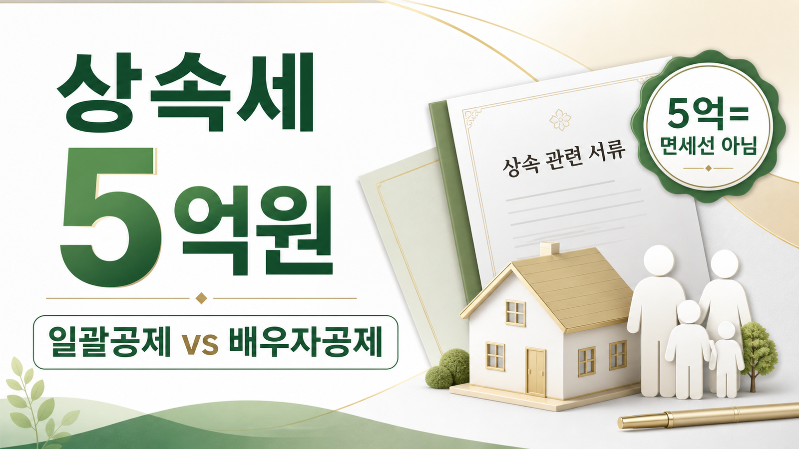 상속세 일괄공제 5억원과 배우자공제 차이를 숫자로 설명하는 썸네일
