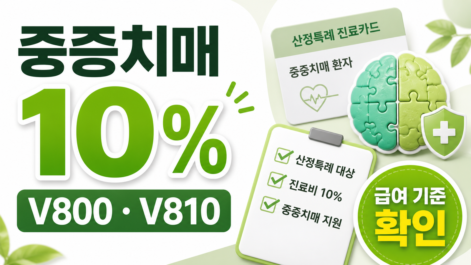 중증치매 산정특례 10퍼센트와 V800 V810 기준을 설명하는 썸네일