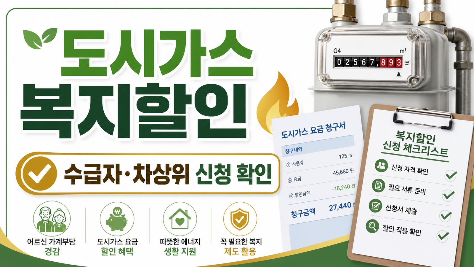 도시가스 요금 복지할인, 기초생활수급자·차상위 신청방법