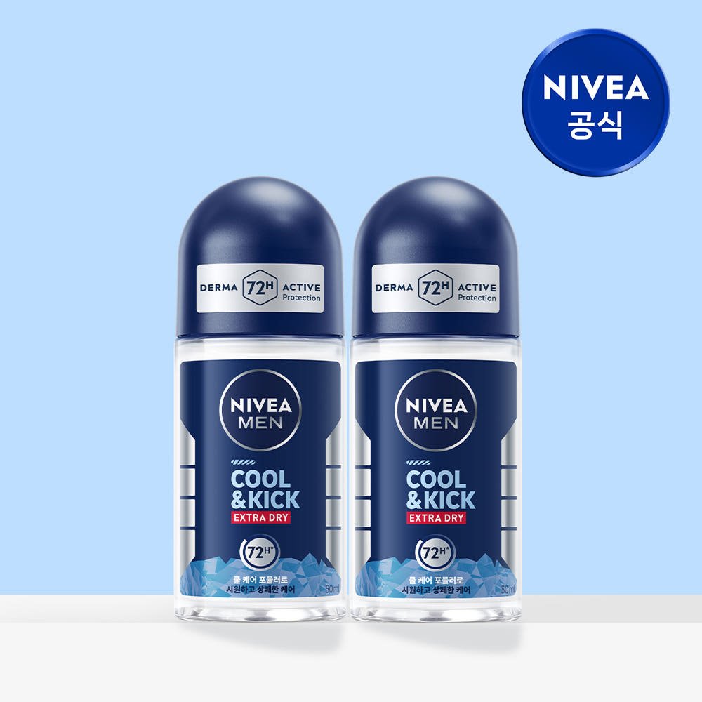 니베아 맨 쿨 앤 킥 롤온 50ml X 2개 세트, 상쾌한 쿨링과 72시간 지속력